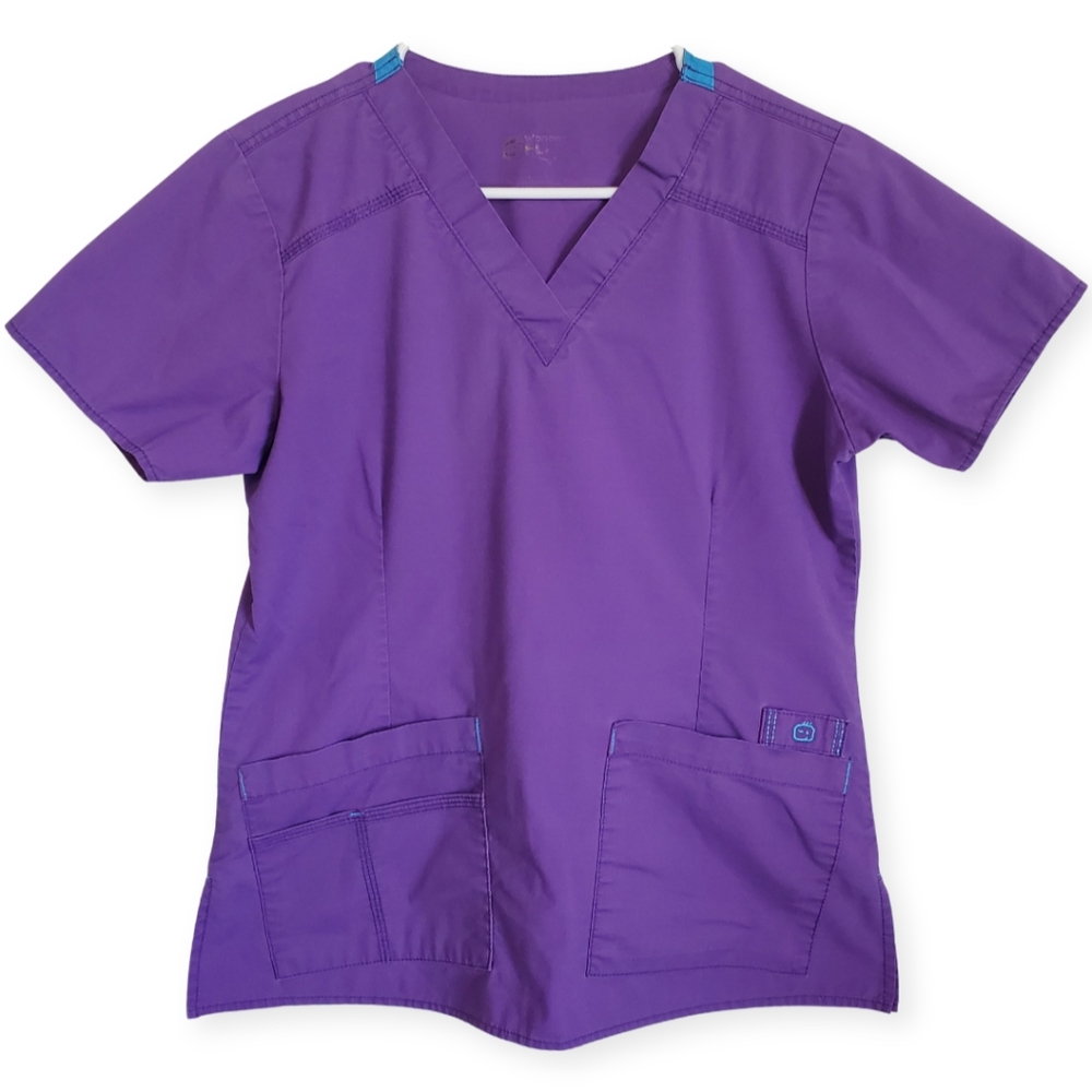Women's WonderWink Purple Blue Scrub Top Size S
